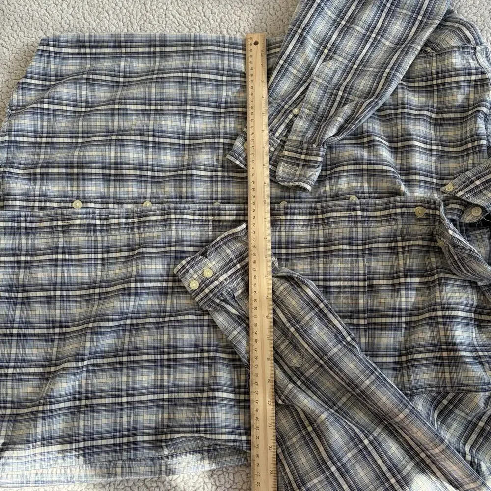 Eddie Bauer Mens Relaxed Fit Plaid Button‎ Down Shirt Blue 100% Cotton Size L